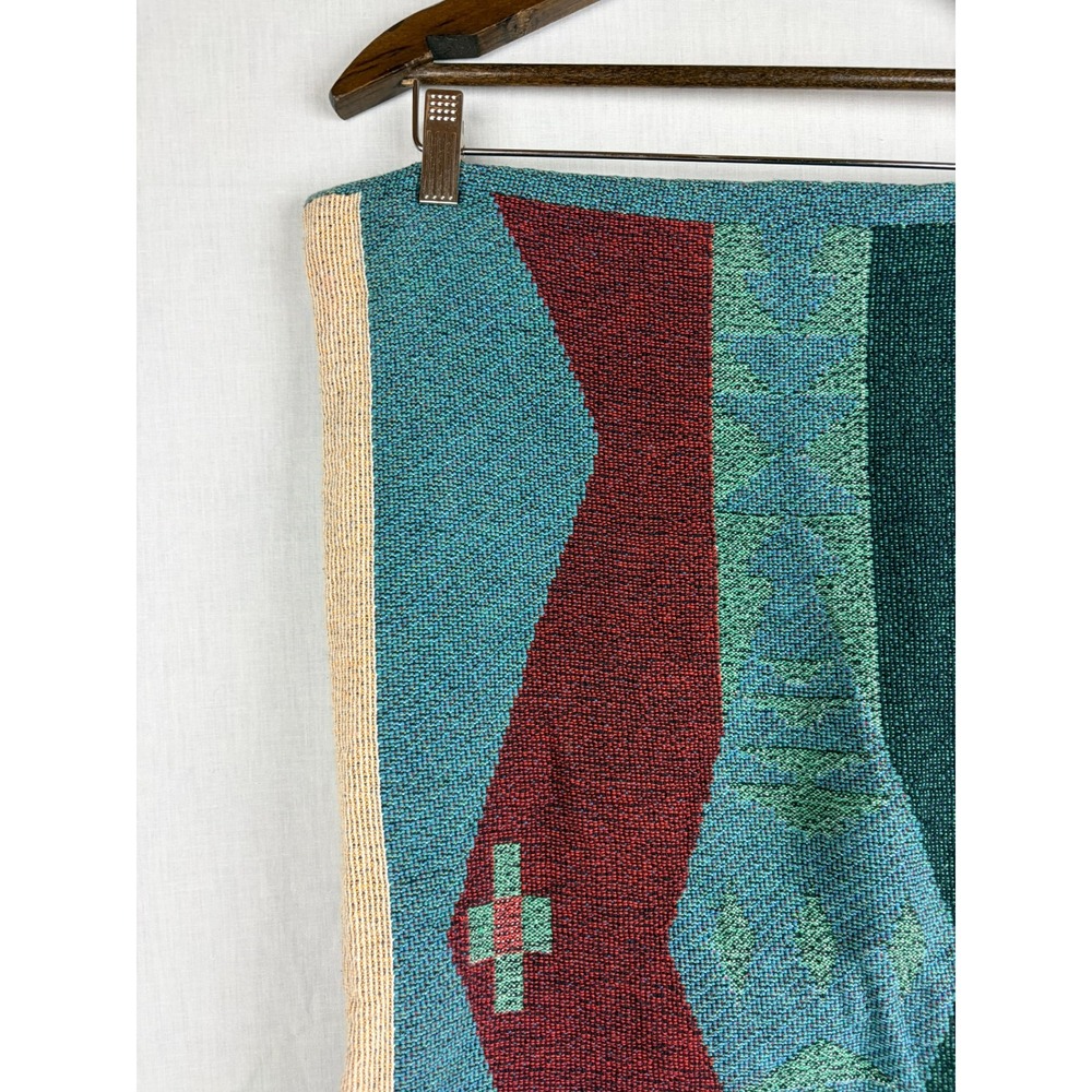 Southwestern Woven Tapestry 2 Pillow Covers Teal Burgundy Geometric Mountain - Picture 3 of 16